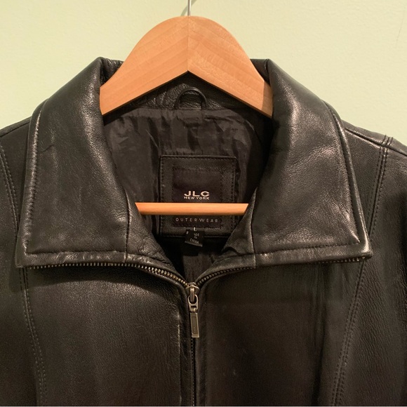 Vintage? JLC New York Outerwear Black Leather Wrap Tie Jacket Large L Y2K - Picture 4 of 13